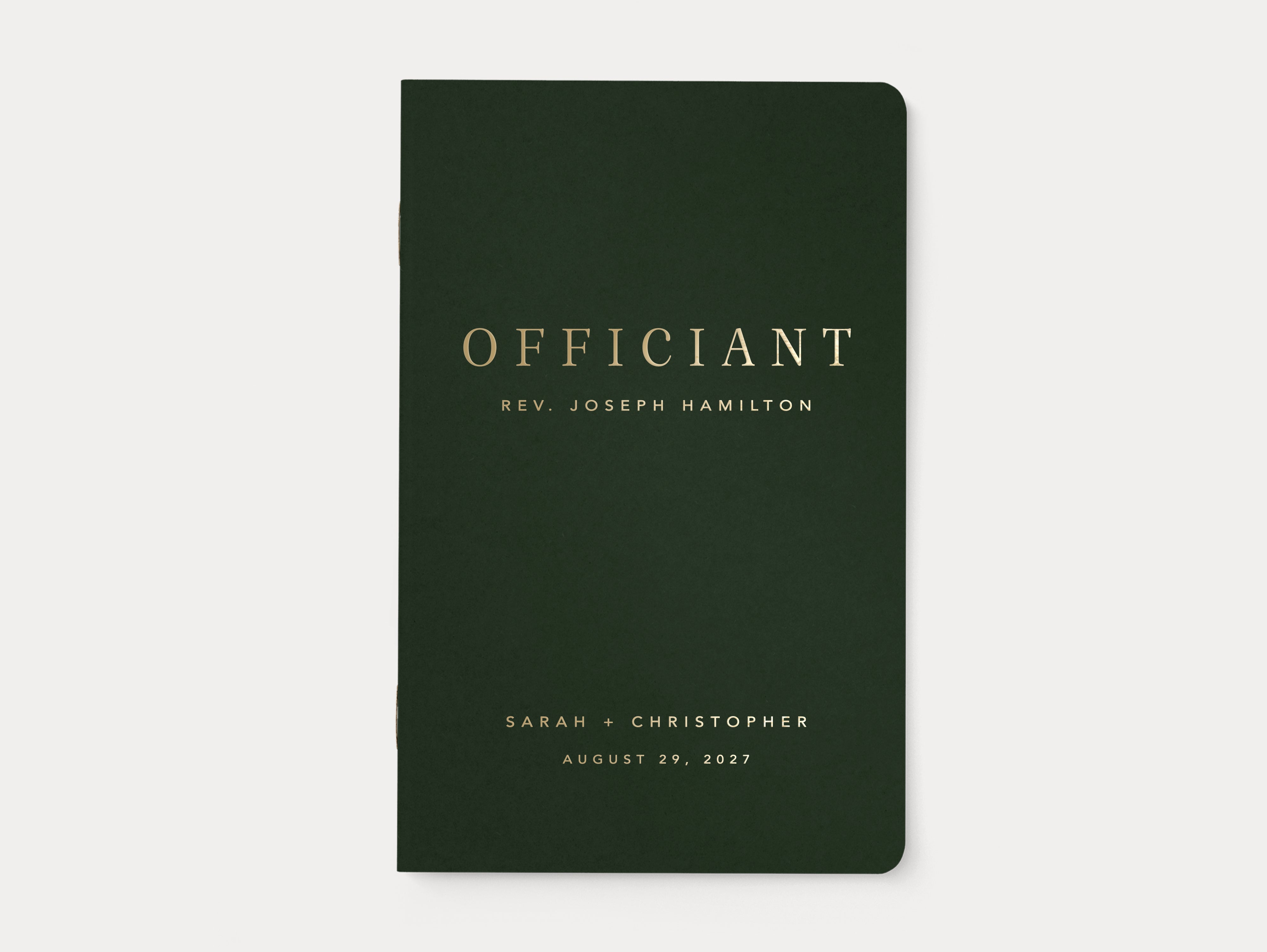 Hunter green wedding officiant script booklet.