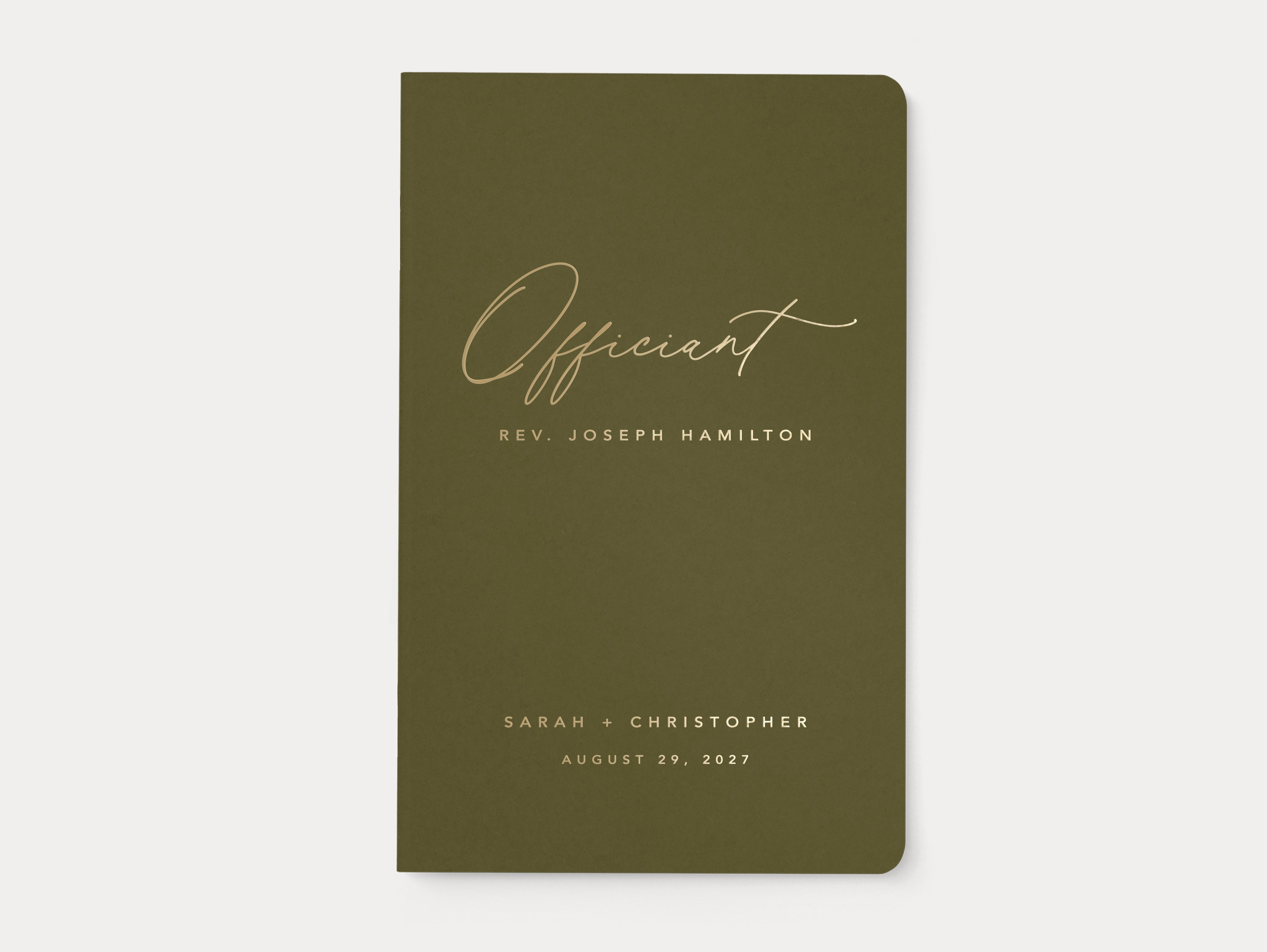 Custom gold foil officiant ceremony booklet.
