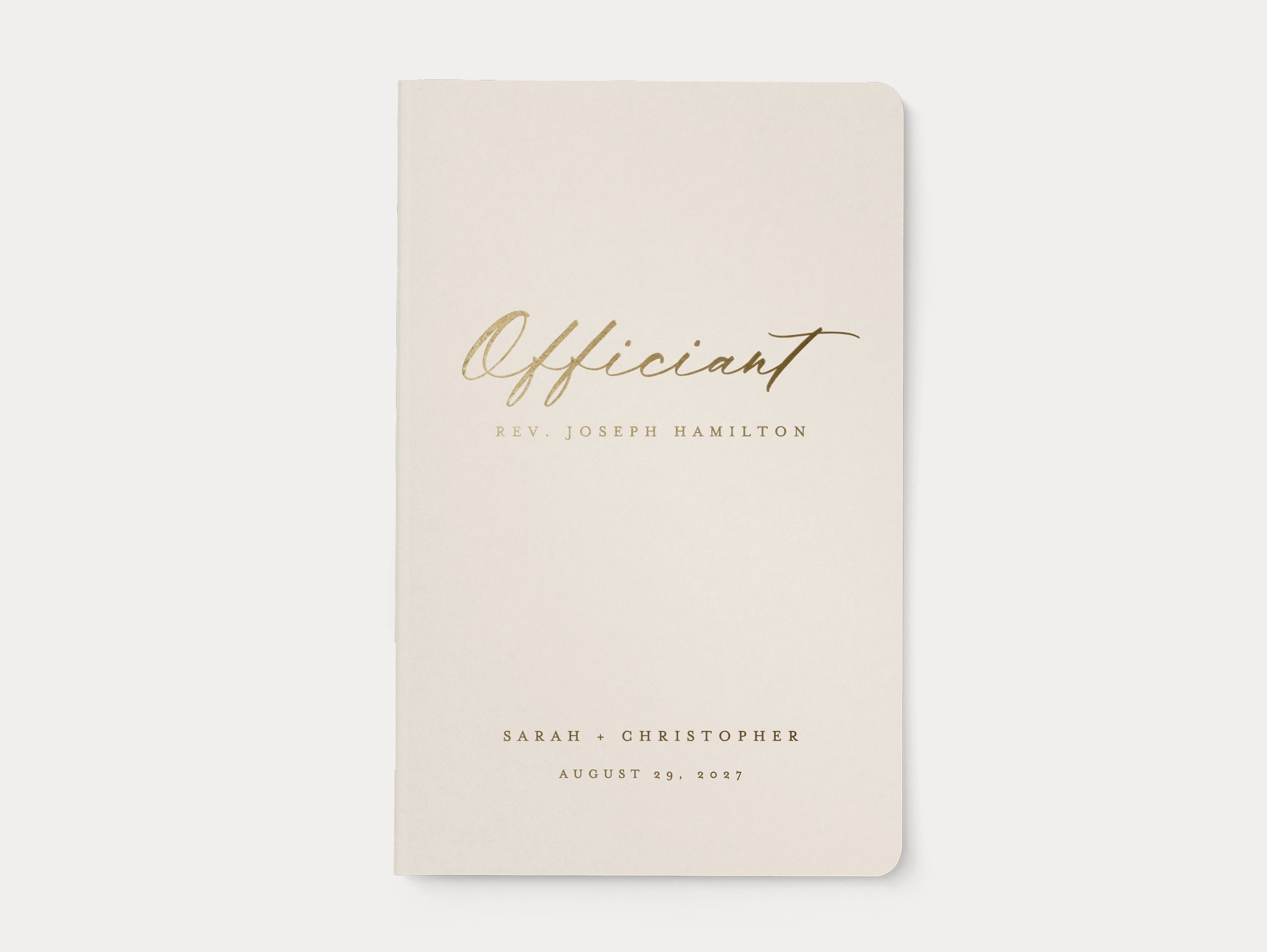 Custom gold foil officiant book for ceremony.